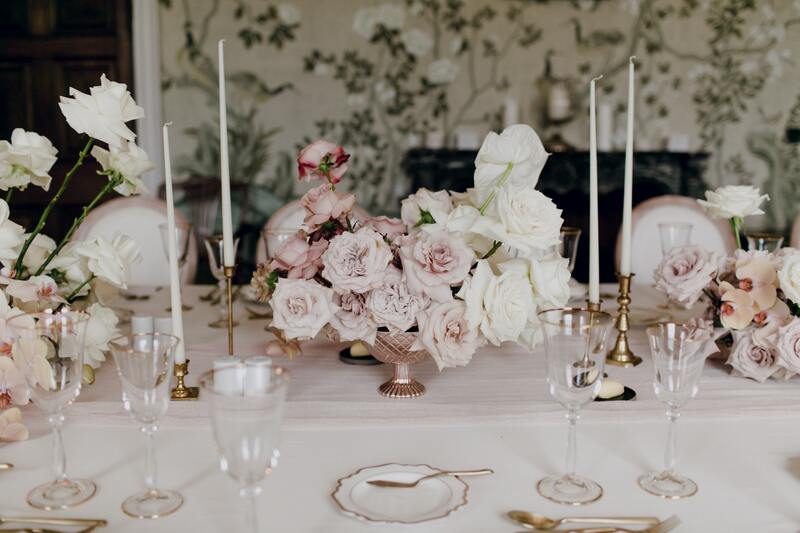 Victoria luncheon in white and blush pink.